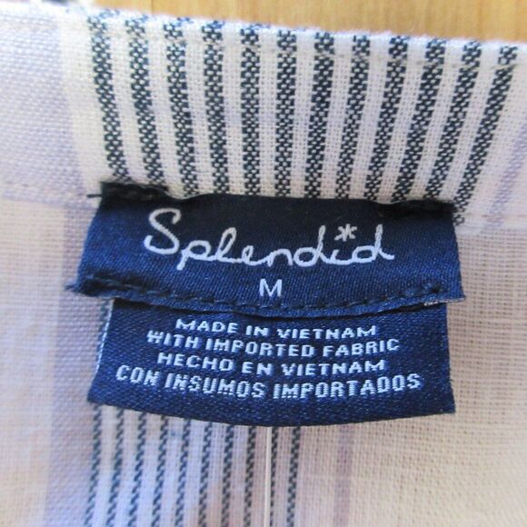 SPLENDID Linen Blend Blouse Ladies Size M Grey Purple White Strip Top Shirt NWT - Picture 9 of 16